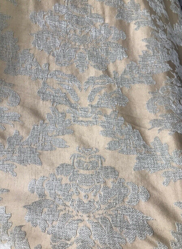 Lady Janet Designer Damask Burnout Chenille Velvet Fabric - Aqua-Gray Beige - Fancy Styles Fabric Pierre Frey Lee Jofa Brunschwig & Fils