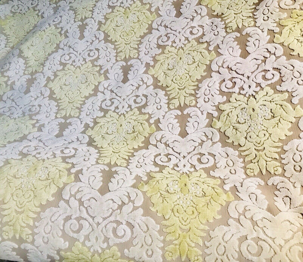 Sir Mason Novelty Italian Burnout Damask Chenille Upholstery Velvet Fabric Yellow Cream - Fancy Styles Fabric Pierre Frey Lee Jofa Brunschwig & Fils