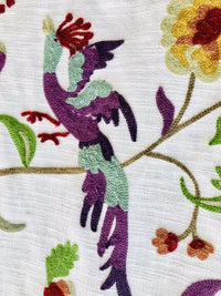 Novelty Crewel Birds Floral Embroidery Linen Inspired Fabric Upholstery Costume Drapery - Fancy Styles Fabric Pierre Frey Lee Jofa Brunschwig & Fils