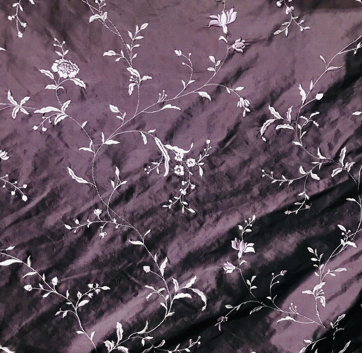 Queen Amaranth 100% Silk Taffeta Embroidered Floral Fabric- Purple - Fancy Styles Fabric Pierre Frey Lee Jofa Brunschwig & Fils