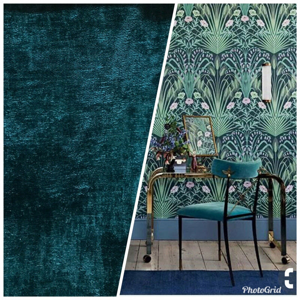 Designer Upholstery Thick And Soft Chenille Velvet Fabric - Teal BTY - Fancy Styles Fabric Pierre Frey Lee Jofa Brunschwig & Fils
