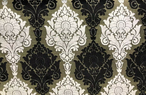 Prince John Designer Made In Italy Damask Chenille Velvet Fabric Upholstery-Black Gold White - Fancy Styles Fabric Pierre Frey Lee Jofa Brunschwig & Fils