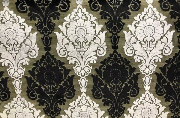 Prince John Designer Made In Italy Damask Chenille Velvet Fabric Upholstery-Black Gold White - Fancy Styles Fabric Pierre Frey Lee Jofa Brunschwig & Fils