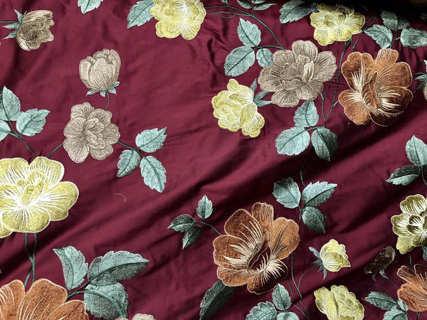 Back in Stock!  Duchess Seraphina 100% Silk Taffeta Embroidery Floral Fabric- Dark Red - Fancy Styles Fabric Pierre Frey Lee Jofa Brunschwig & Fils