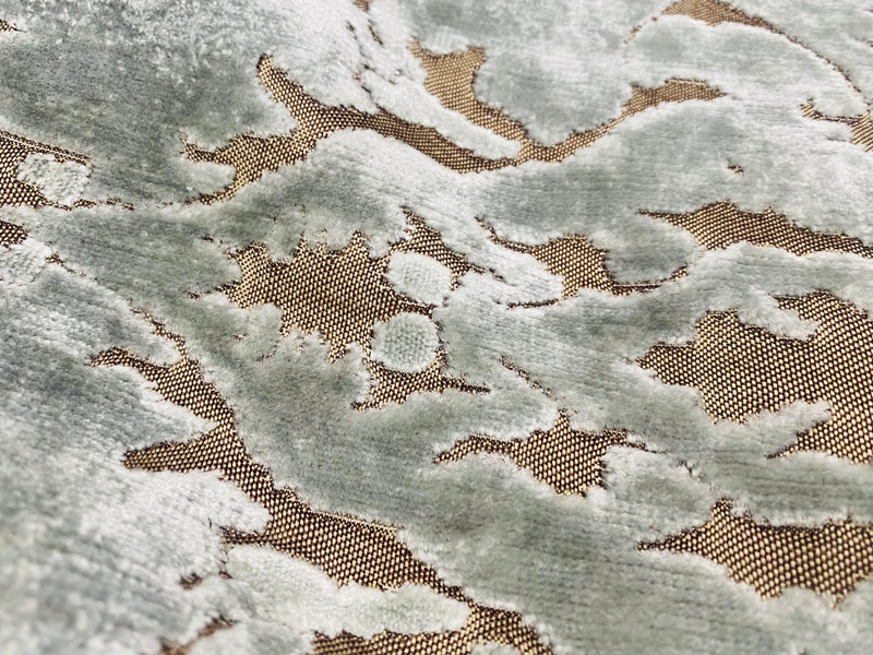 NEW! Duke Santori Designer Venetian Italian Burnout Medallion Chenille Silver-Blue Bronze Fabric Upholstery