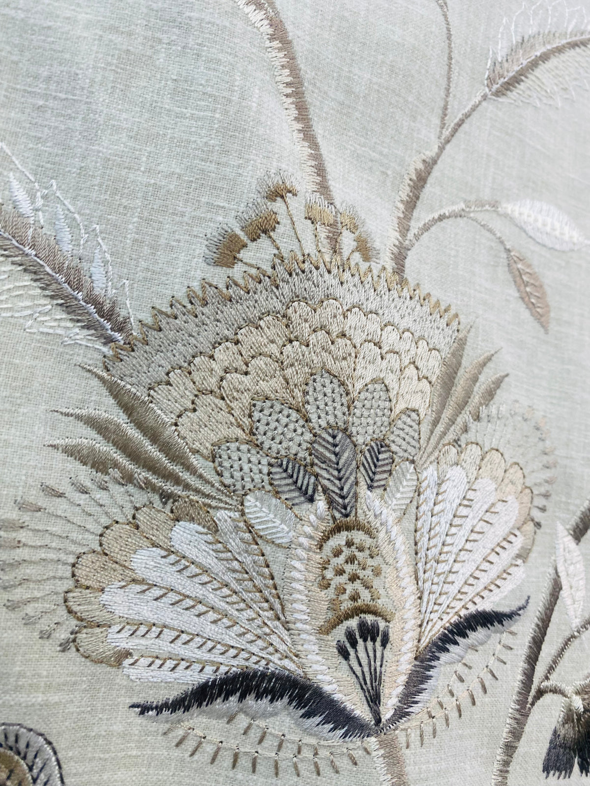 NEW! Lady Celina Novelty Embroidered 100% Cotton Fabric Taupe Natural and Cream - Fancy Styles Fabric Pierre Frey Lee Jofa Brunschwig & Fils