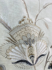 NEW! Lady Celina Novelty Embroidered 100% Cotton Fabric Taupe Natural and Cream - Fancy Styles Fabric Pierre Frey Lee Jofa Brunschwig & Fils