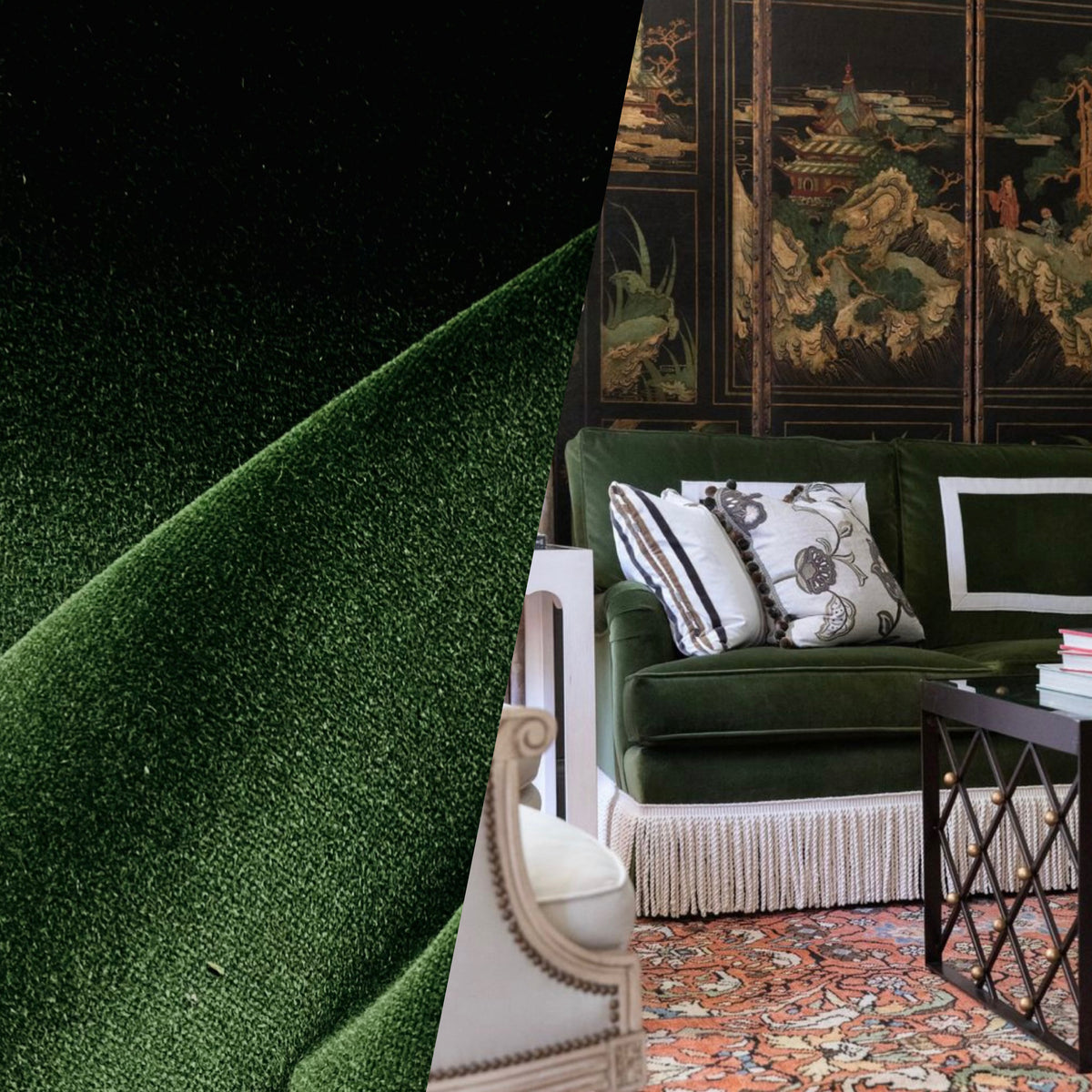 New Prince Oliver 100% Cotton made in Belgium Velvet Fabric in Central Park Green - Fancy Styles Fabric Pierre Frey Lee Jofa Brunschwig & Fils