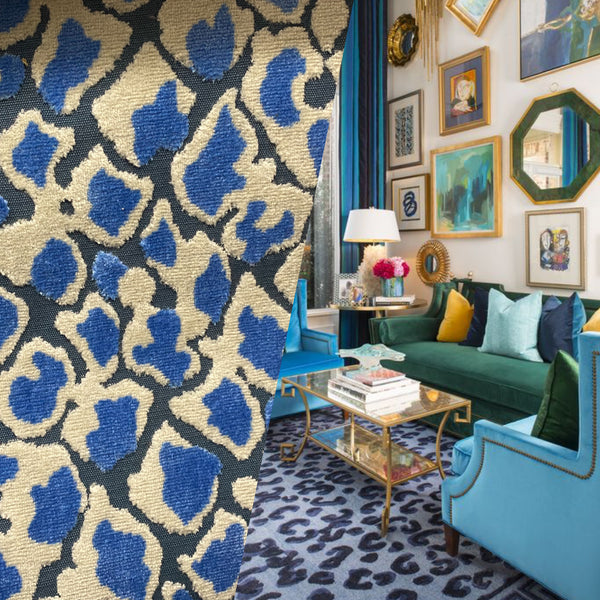 NEW Duchess Dugan Snow Leopard Novelty Upholstery Velvet Made in Italy Blue Style# HG10005 - Fancy Styles Fabric Pierre Frey Lee Jofa Brunschwig & Fils