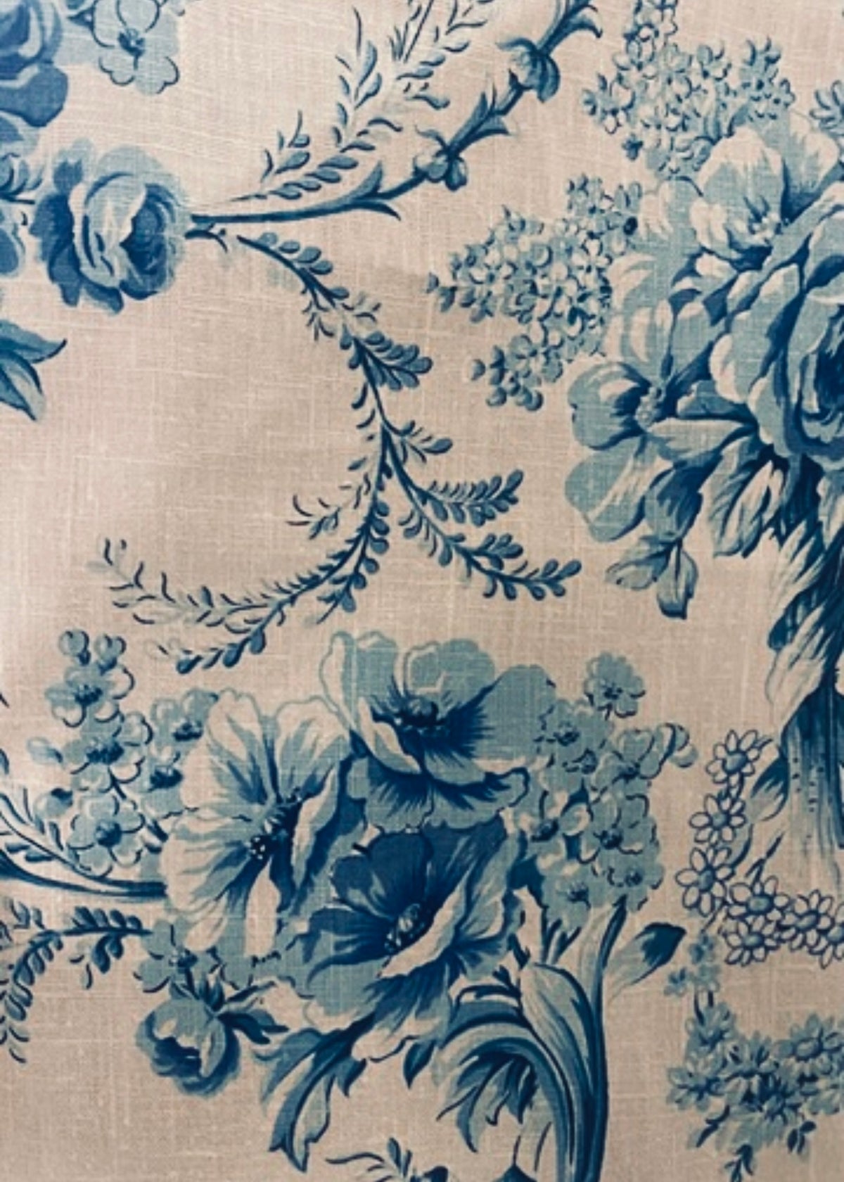 NEW! Queen Peppita Novelty 100% Linen Fabric Floral - Natural and Blue - Fancy Styles Fabric Pierre Frey Lee Jofa Brunschwig & Fils