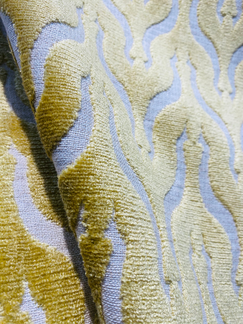 NEW Queen Linda Italian Burnout Floral Chenille Velvet Upholstery Fabric - Soft Yellow