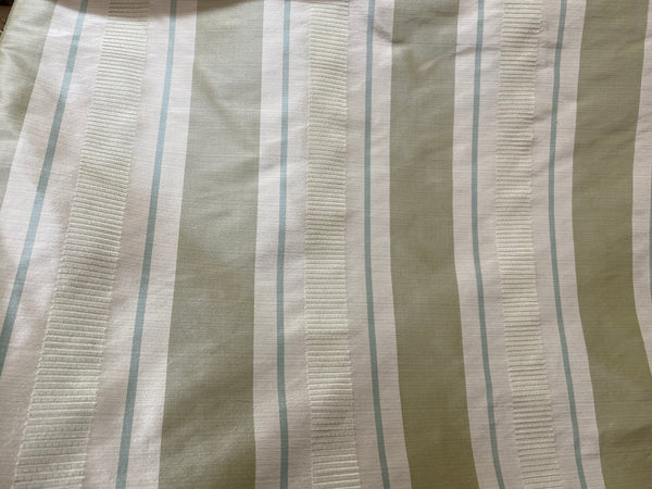 NEW Queen Sherrice 100% Silk Dupioni Ribbon Stripes Fabric - Pistachio Green and Cream with Sea Foam Blue Pinstripe - Fancy Styles Fabric Pierre Frey Lee Jofa Brunschwig & Fils