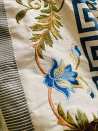 NEW Prince Greco Novelty Embroidered 100% Silk Taffeta Fabric Blue and White - Fancy Styles Fabric Pierre Frey Lee Jofa Brunschwig & Fils