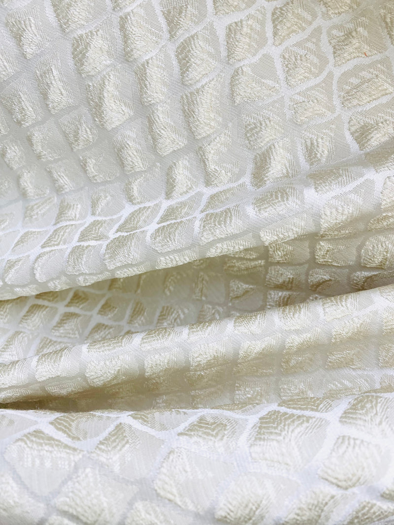 NEW! Duchess Fante Brocade Satin Fabric- White- Diamond Upholstery Neoclassical Louis