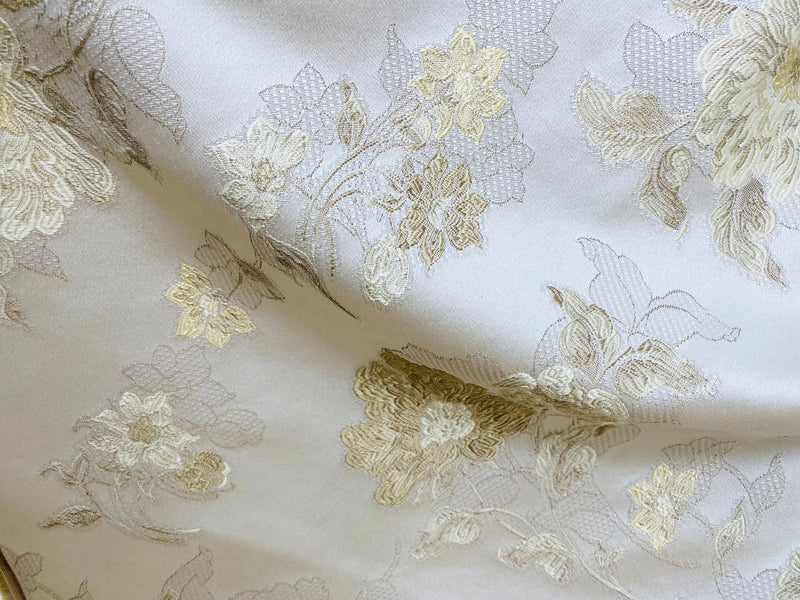 NEW! SALE! Miss Flora Italian Brocade Satin Fabric- Ivory- Floral Upholstery Neoclassical Louis