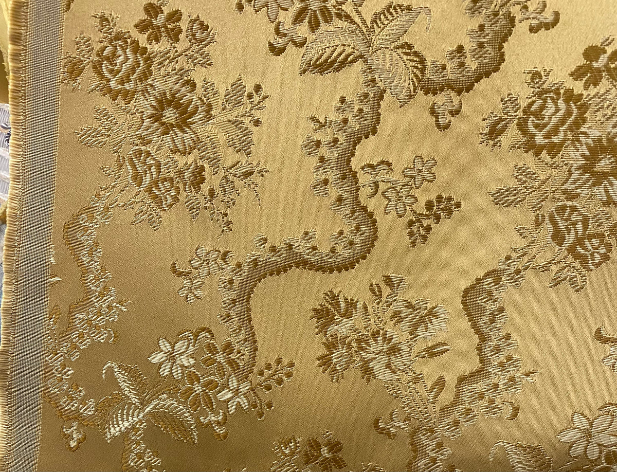 NEW SALE Princess Hailey Designer Brocade Satin Fabric- Antique Yellow Gold Floral Medallion - Fancy Styles Fabric Pierre Frey Lee Jofa Brunschwig & Fils