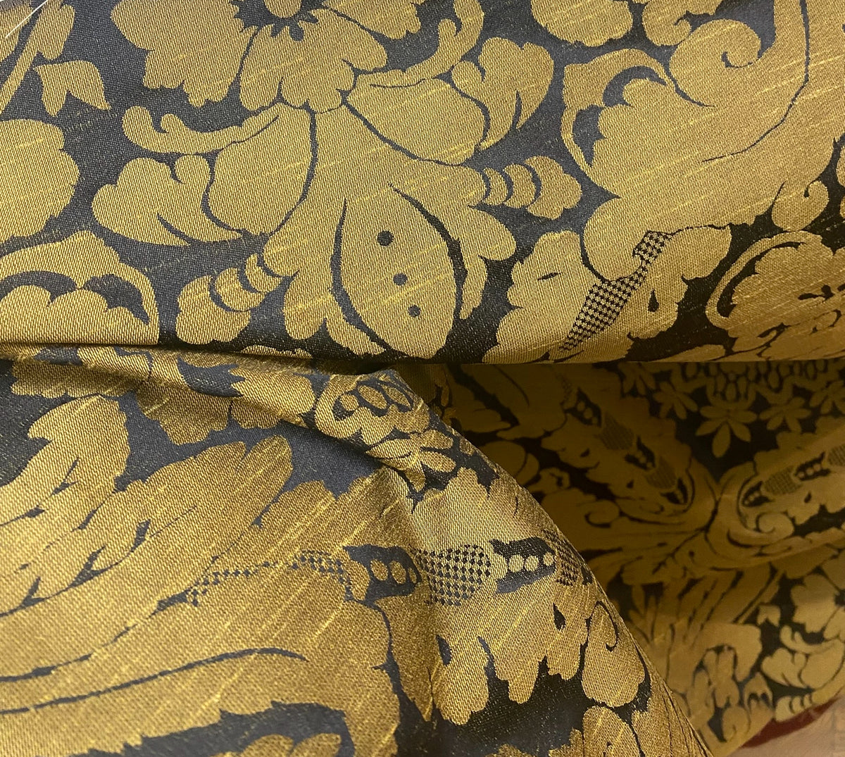 NEW King St John Designer Damask Drapery Satin Fabric - Black Gold- Decorating - Fancy Styles Fabric Pierre Frey Lee Jofa Brunschwig & Fils