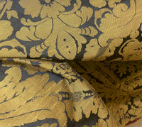 NEW King St John Designer Damask Drapery Satin Fabric - Black Gold- Decorating - Fancy Styles Fabric Pierre Frey Lee Jofa Brunschwig & Fils