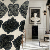 King Jador Designer Medallion Damask Velvet Fabric Upholstery-Dark Grey, Black and White - Fancy Styles Fabric Pierre Frey Lee Jofa Brunschwig & Fils
