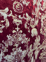 NEW COLOR! Queen Renee Burnout Antique Inspired Velvet Fabric Burgundy & Gold