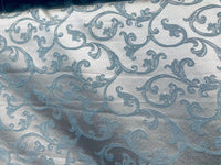 NEW Princess Menlar Antique Inspired Eggshell Silver Blue Satin Floral Upholstery Fabric - Fancy Styles Fabric Pierre Frey Lee Jofa Brunschwig & Fils