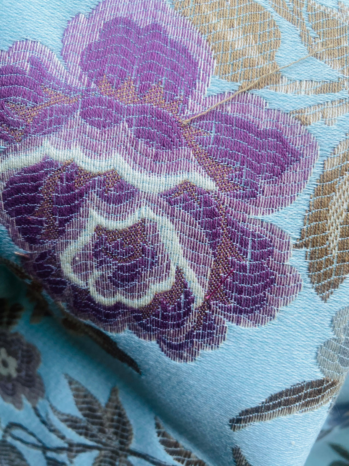 NEW Queen Marionette Novelty Ritz Neoclassical Brocade Medallion Floral Aubusson Satin Fabric - Light Blue