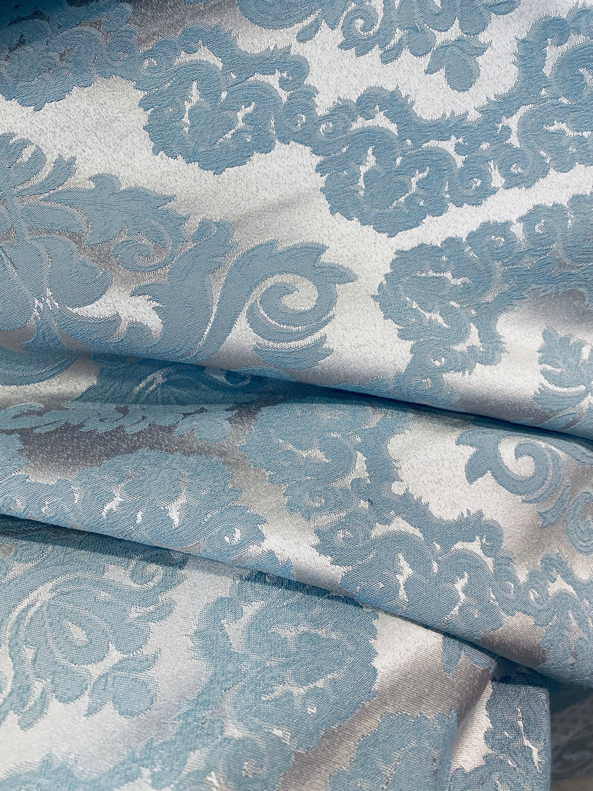 NEW 36" x 54" Remnant - King Pelmar Antique Inspired Eggshell Silver Blue Satin Brocade Upholstery Fabric (Copy) - Fancy Styles Fabric Pierre Frey Lee Jofa Brunschwig & Fils