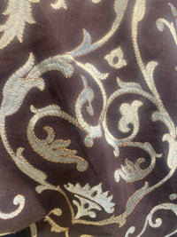 NEW! Duchess Dahlia Novelty Belgium Imported 100% Linen Embroidered Medallion Fabric Chocolate Brown and Ecru - Fancy Styles Fabric Pierre Frey Lee Jofa Brunschwig & Fils