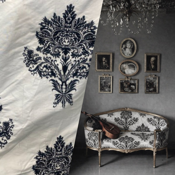 NEW COLOR! Lady Krista Novelty Embroidered 100% Silk Taffeta Fabric Black and White - Fancy Styles Fabric Pierre Frey Lee Jofa Brunschwig & Fils