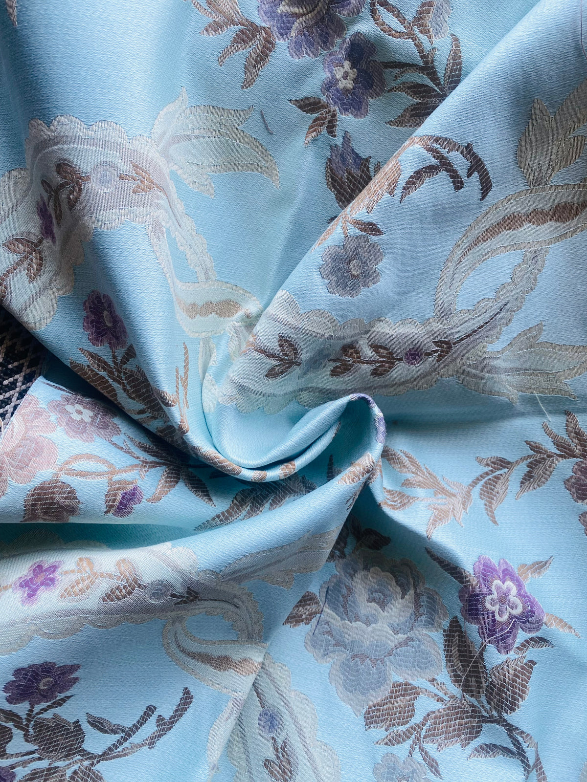 NEW Queen Marionette Novelty Ritz Neoclassical Brocade Medallion Floral Aubusson Satin Fabric - Light Blue