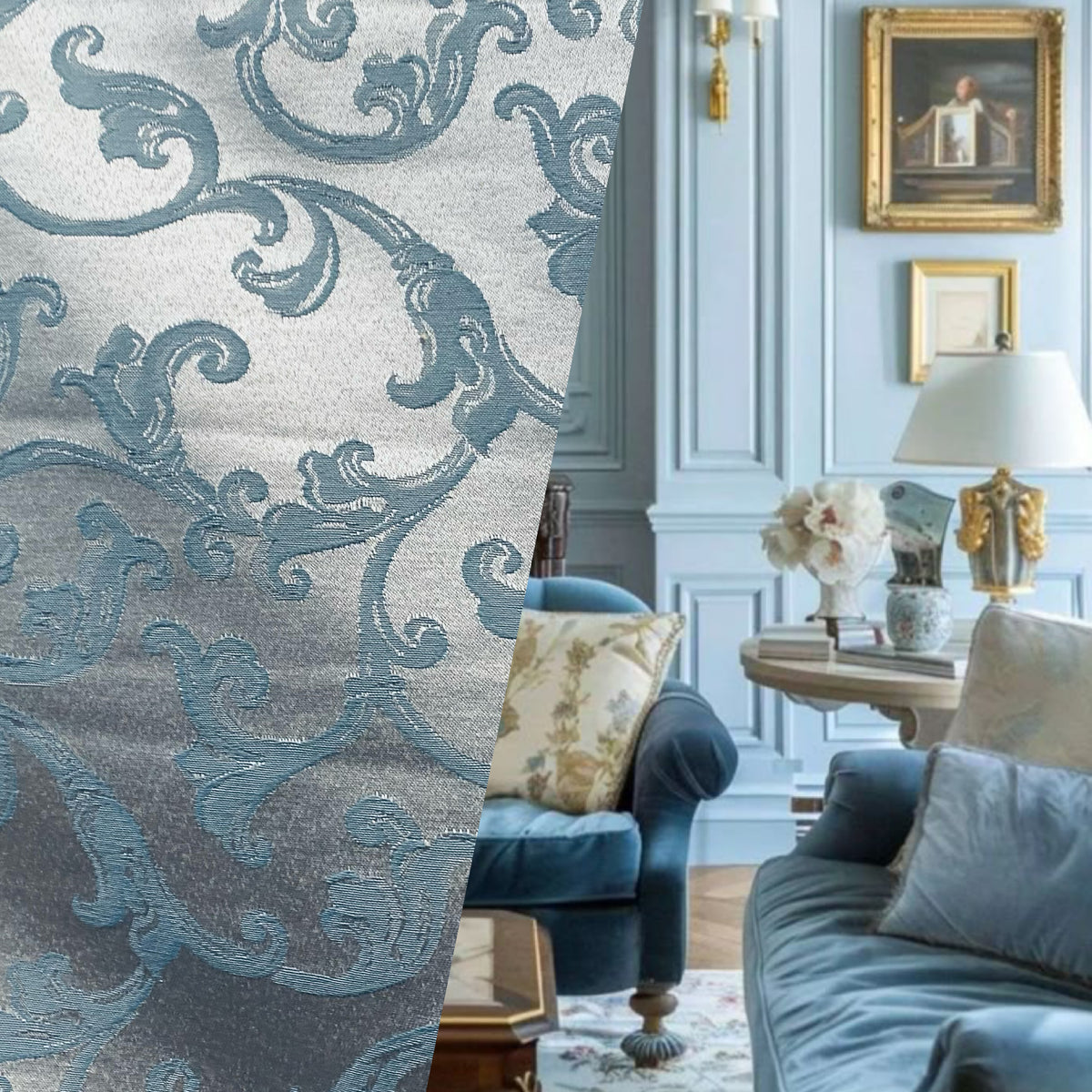 NEW Princess Menlar Antique Inspired Eggshell Silver Blue Satin Floral Upholstery Fabric - Fancy Styles Fabric Pierre Frey Lee Jofa Brunschwig & Fils