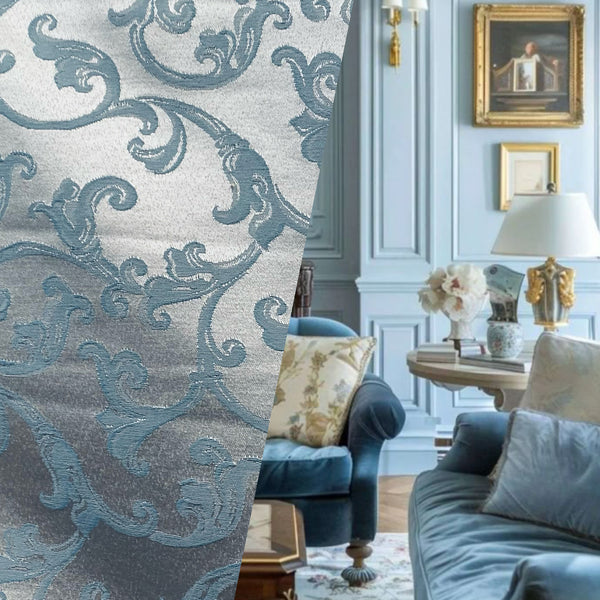 NEW Princess Menlar Antique Inspired Eggshell Silver Blue Satin Floral Upholstery Fabric - Fancy Styles Fabric Pierre Frey Lee Jofa Brunschwig & Fils