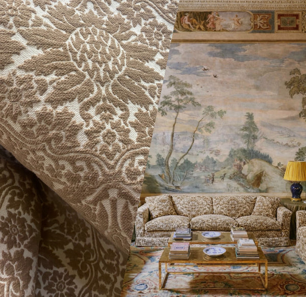 NEW! Prince Teffler - Designer Italian Venetian Burnout Damask Cut Velvet Taupe Fabric Upholstery - Fancy Styles Fabric Pierre Frey Lee Jofa Brunschwig & Fils