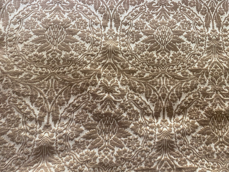 NEW! Prince Teffler - Designer Italian Venetian Burnout Damask Cut Velvet Taupe Fabric Upholstery - Fancy Styles Fabric Pierre Frey Lee Jofa Brunschwig & Fils