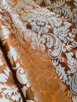 NEW Queen Lauper 100% Silk Jacquard Novelty Neoclassical Floral Damask Matte Satin Brick Red and Gold Jacquard Drapery Fabric