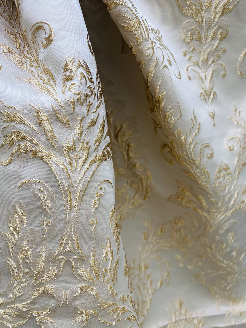NEW! King Fiore Brocade Satin Fabric- Champagne- Damask Upholstery Neoclassical Louis