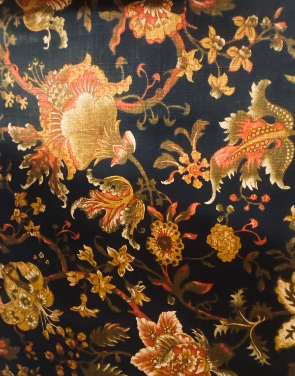 NEW! King Fanta Novelty 100% Linen Fabric Floral - Black - Fancy Styles Fabric Pierre Frey Lee Jofa Brunschwig & Fils