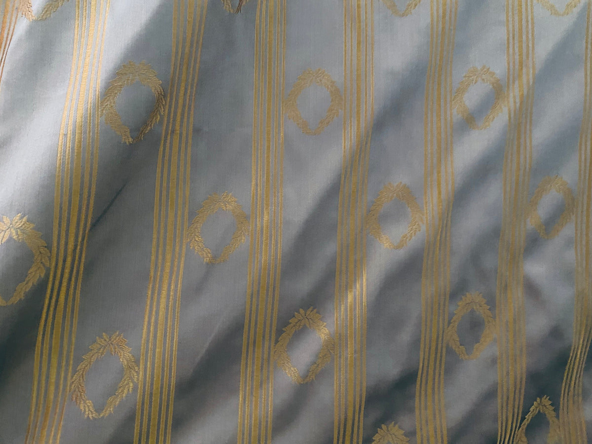 NEW! Princess Pitta 100% Silk Taffeta Novelty Jacquard Stripe Fabric- Gold and Grey - Fancy Styles Fabric Pierre Frey Lee Jofa Brunschwig & Fils