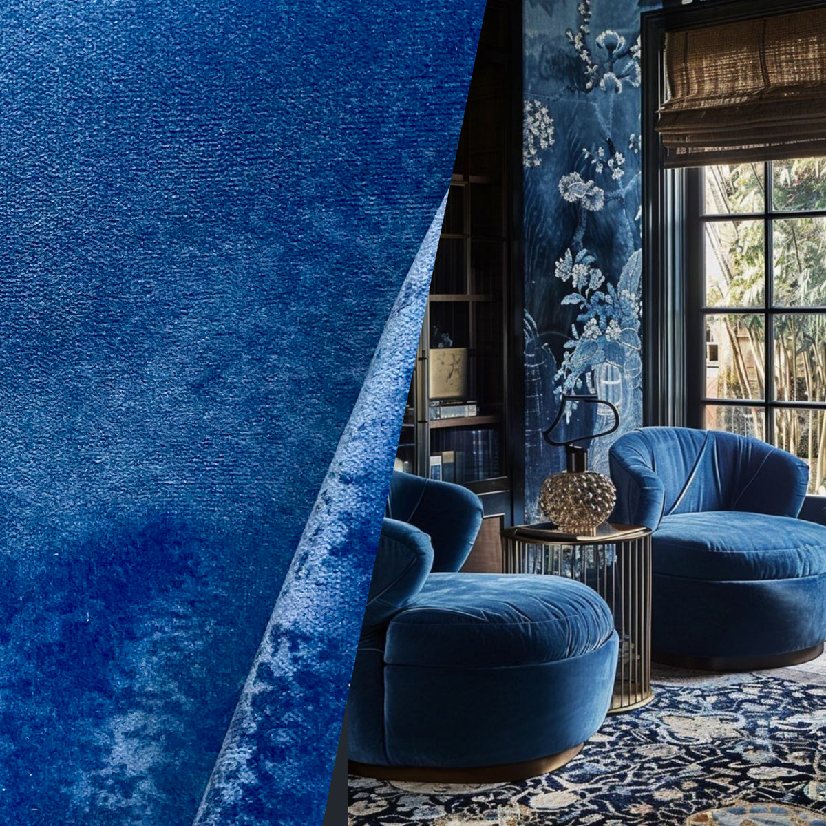NEW! Custom Color, limited quantity of 50 yards: Prince Burgess Designer Upholstery Cotton Velvet Fabric - Bangle Blue - Fancy Styles Fabric Pierre Frey Lee Jofa Brunschwig & Fils