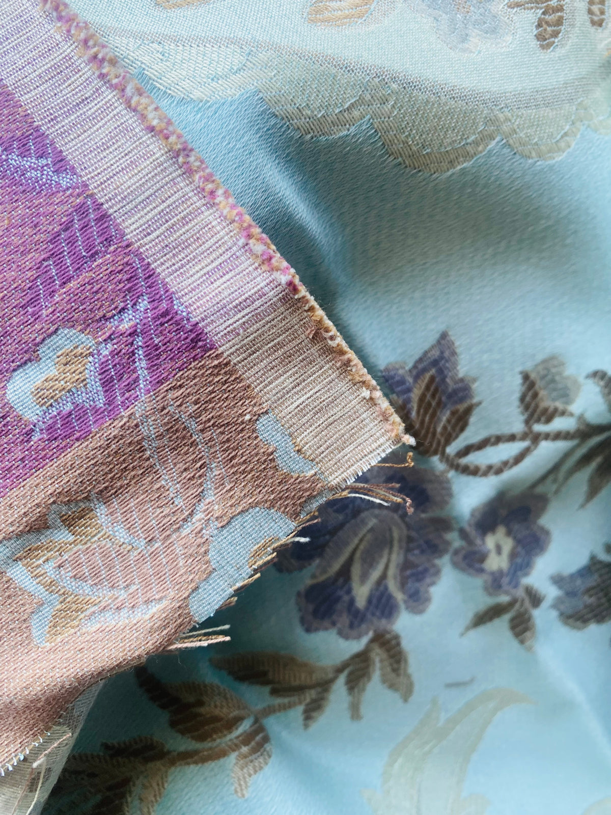 NEW Queen Marionette Novelty Ritz Neoclassical Brocade Medallion Floral Aubusson Satin Fabric - Light Blue