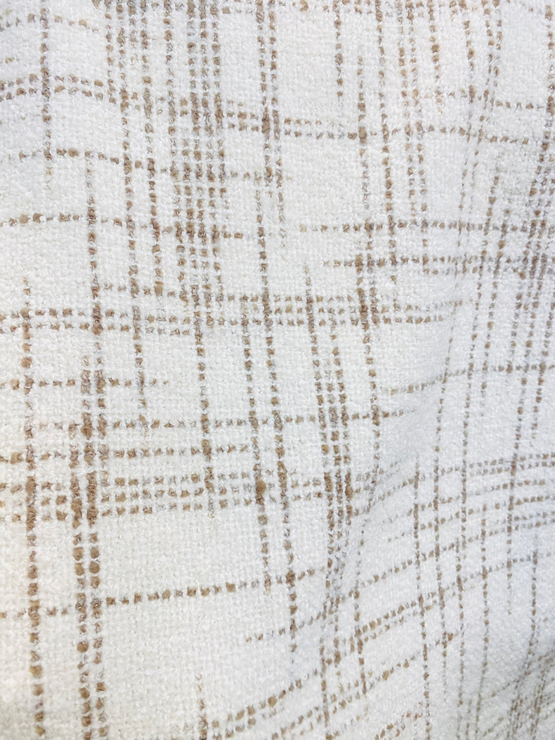 NEW Count York Designer Heavyweight Boucle Upholstery Fabric in White and Taupe Plaid Melange