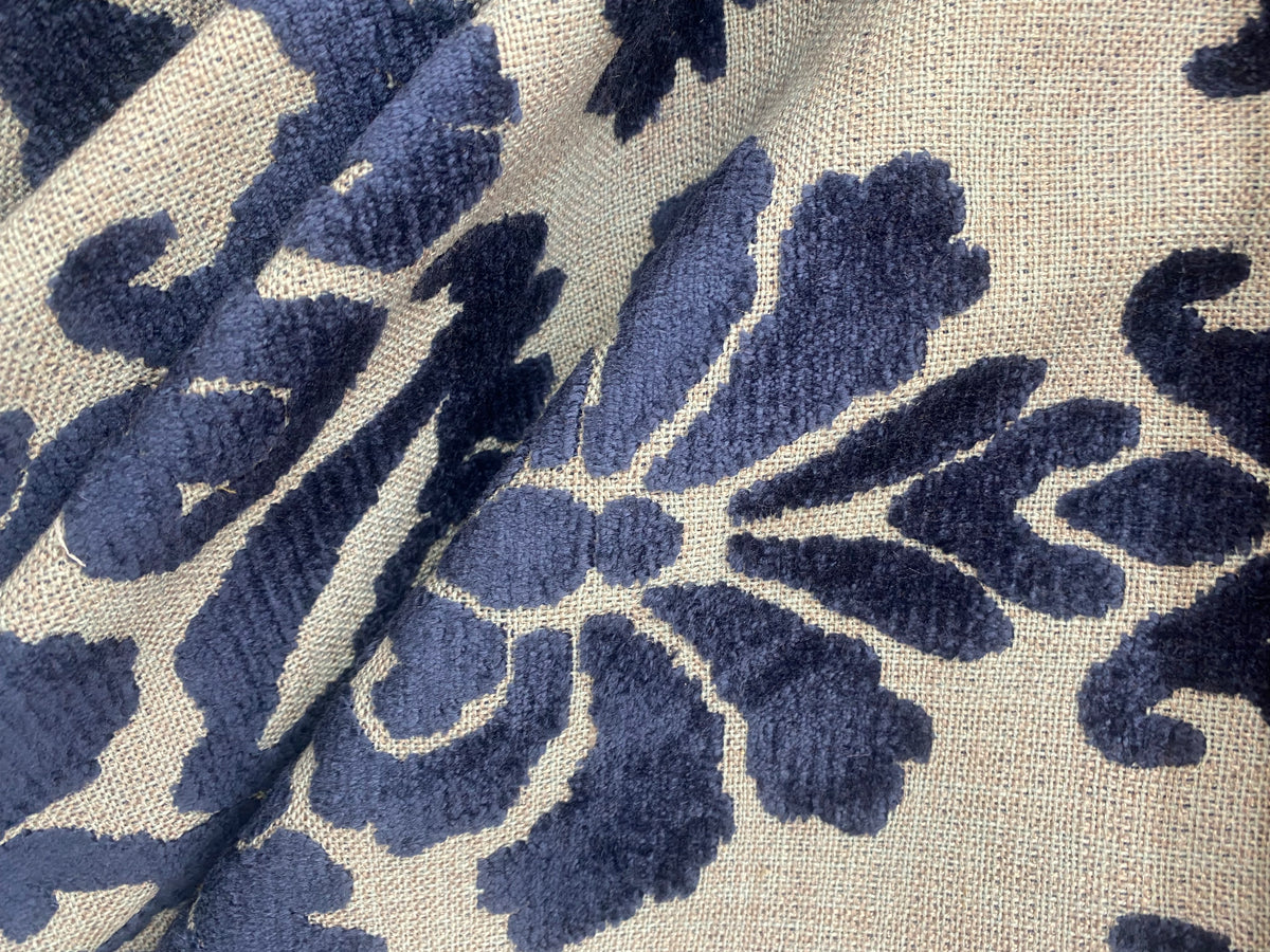 NEW! Sir Scotte Novelty Burnout Medallion Floral Velvet Fabric - Indigo Navy Blue- Upholstery - Fancy Styles Fabric Pierre Frey Lee Jofa Brunschwig & Fils