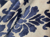 NEW! Sir Scotte Novelty Burnout Medallion Floral Velvet Fabric - Indigo Navy Blue- Upholstery - Fancy Styles Fabric Pierre Frey Lee Jofa Brunschwig & Fils