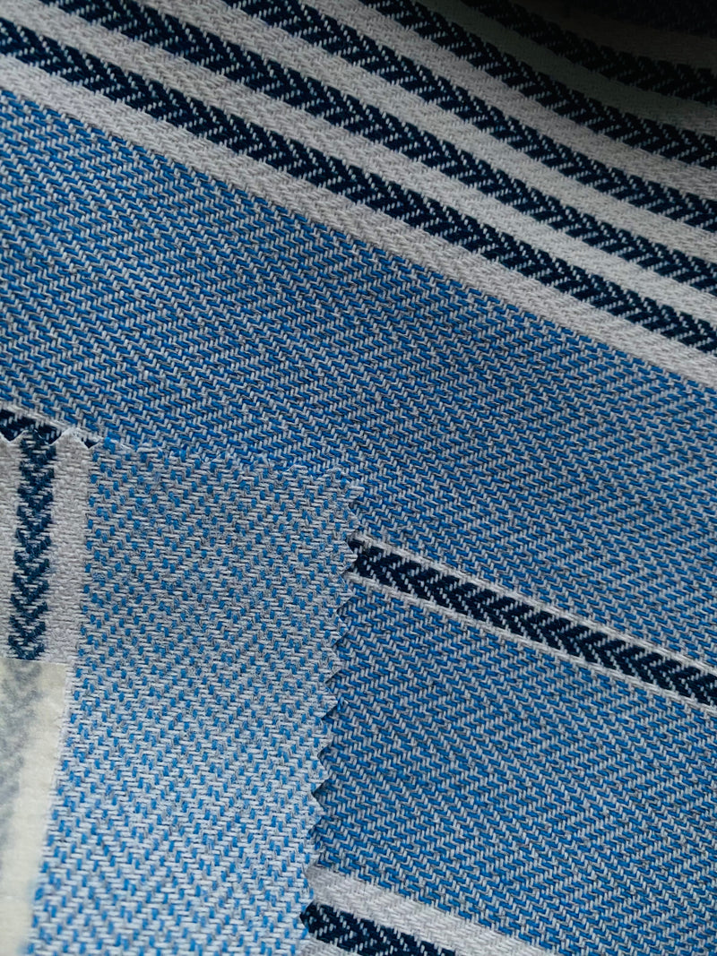 New! SUNBRELLA Navy and French Blue Stripes Waterproof Indoor Outdoor Upholstery Fabric