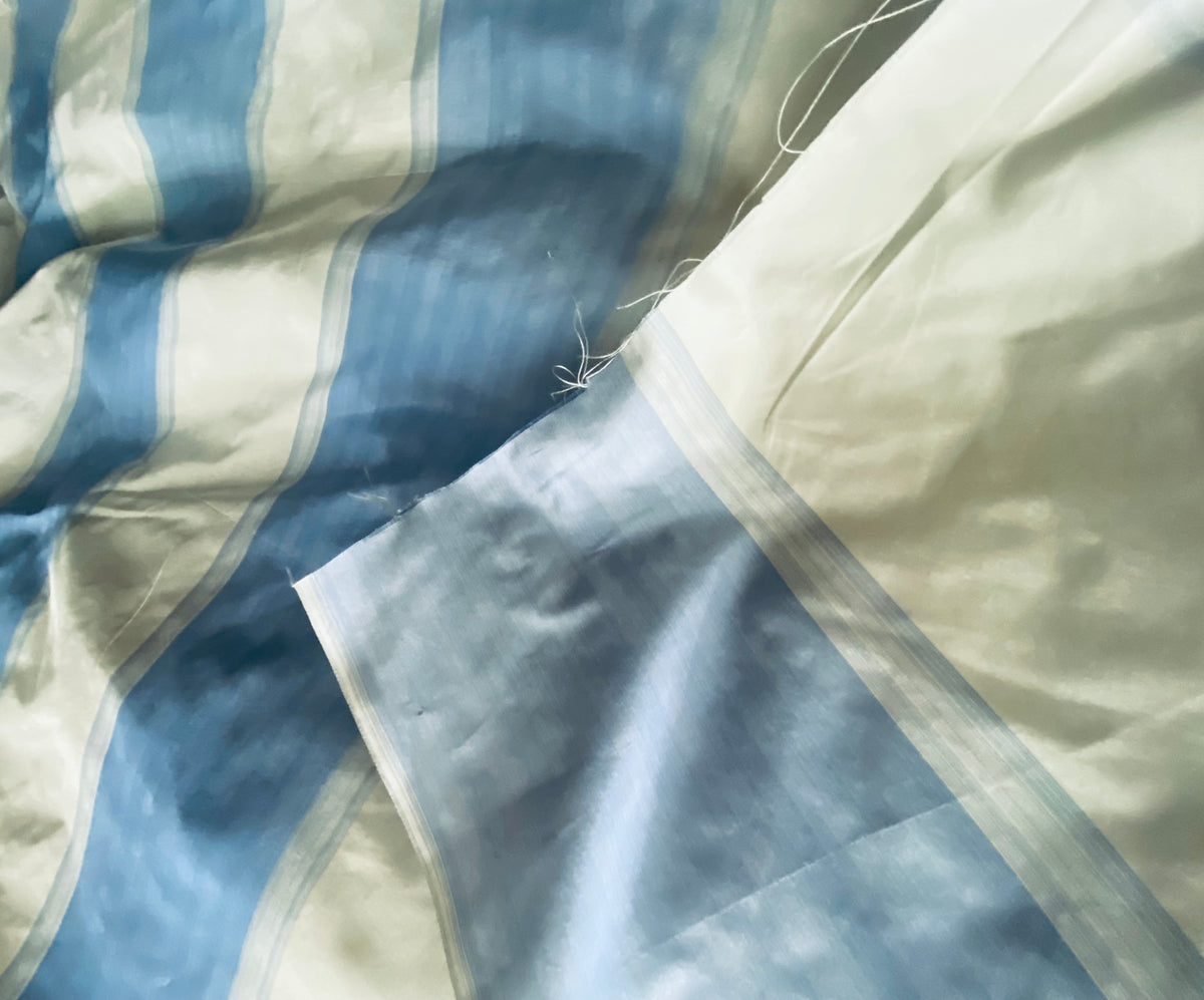 NEW! Prince Jeffry 100% Silk Taffeta Drapery Fabric in Stripes- Blue and White Cream - Fancy Styles Fabric Pierre Frey Lee Jofa Brunschwig & Fils