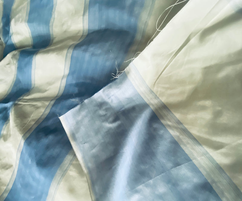 NEW! Prince Jeffry 100% Silk Taffeta Drapery Fabric in Stripes- Blue and White Cream