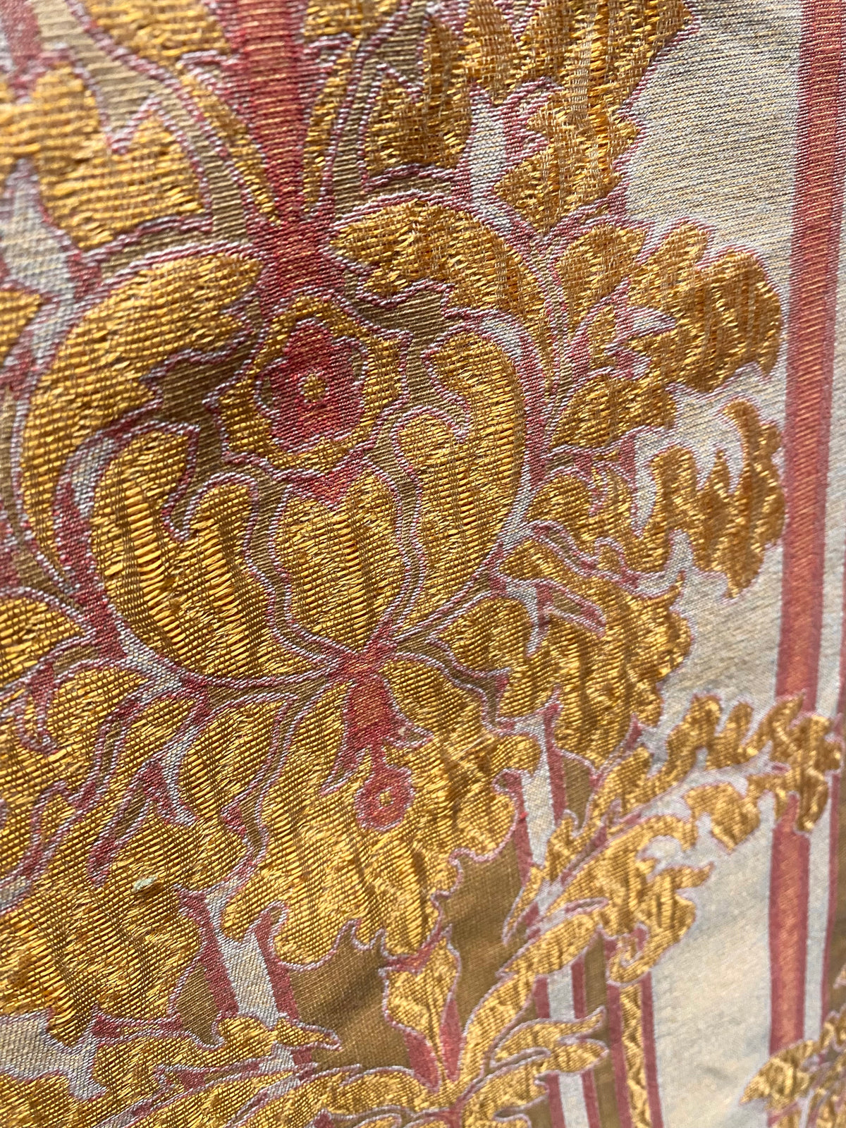 NEW Queen Marion Novelty Ritz Neoclassical Brocade Medallion Striped Jacquard Satin Fabric - Made in Italy - Gold Red Beige- Style# HG10001 - Fancy Styles Fabric Pierre Frey Lee Jofa Brunschwig & Fils