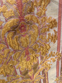 NEW Queen Marion Novelty Ritz Neoclassical Brocade Medallion Striped Jacquard Satin Fabric - Made in Italy - Gold Red Beige- Style# HG10001 - Fancy Styles Fabric Pierre Frey Lee Jofa Brunschwig & Fils