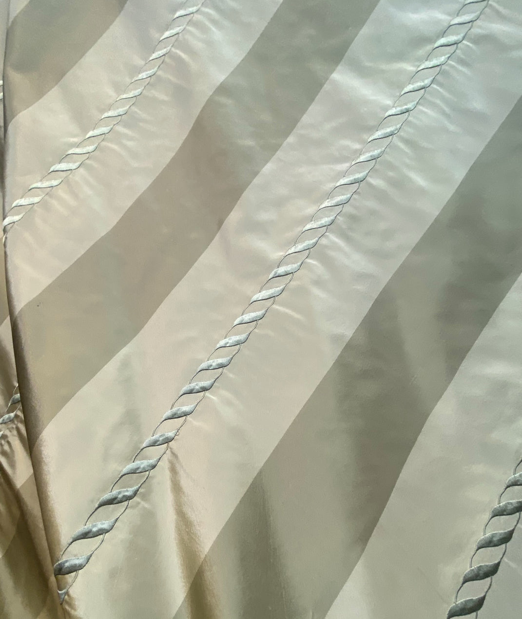 NEW Queen Marla 100% Silk Taffeta Embroidered Stripes Fabric - Pistachio Green - Fancy Styles Fabric Pierre Frey Lee Jofa Brunschwig & Fils