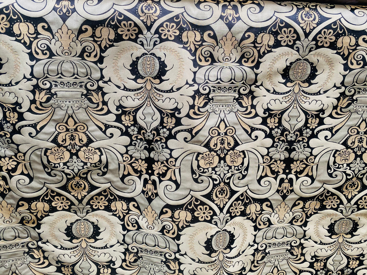 NEW King Dorfman Novelty Floral Jacquard 100% Silk Fabric in Black and Gold - Fancy Styles Fabric Pierre Frey Lee Jofa Brunschwig & Fils